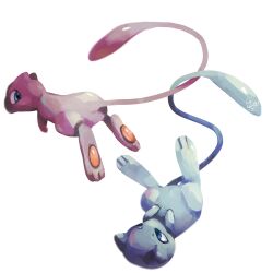  alternate_color blue_eyes commentary_request floating highres hontoni_wasabi mew_(pokemon) no_humans pokemon pokemon_(creature) pokemon_focus shiny_and_normal shiny_pokemon simple_background tail white_background 