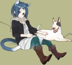  blue_eyes blue_hair boots cat_ears cat_tail dog pantyhose scarf shimura_nobuo tail 