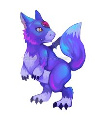  artist_name bat_wings brown_eyes claws digimon digimon_(creature) dorumon litatio looking_to_the_side mini_wings no_humans purple_fur simple_background solo tail twitter_username two-tone_fur web_address white_background white_fur wings 