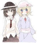  2girls blonde_hair blue_eyes brown_eyes brown_hair hands_together hat hat_ribbon maribel_hearn multiple_girls necktie ribbon shipu_(toppintetratorten) touhou usami_renko 