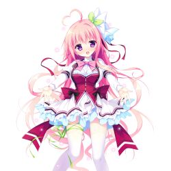  1girl :d ahoge back_bow black_bow blush bow bowtie breasts buttons dress feet_out_of_frame furrowed_brow game_asset green_ribbon hair_ribbon haru_haru_(koikoko) heart heart_ahoge highres juliet_sleeves koi_suru_kokoro_to_mahou_no_kotoba large_breasts large_variant_set leg_ribbon long_hair long_sleeves looking_at_viewer non-web_source nose_blush open_mouth outstretched_arms pink_bow pink_bowtie pink_hair puffy_sleeves red_bow red_vest ribbon self-datamine shiromochi_sakura shirt short_dress simple_background single_hair_intake smile solo standing star_(symbol) thigh-highs transparent_background variant_set vest violet_eyes white_shirt white_thighhighs zettai_ryouiki 