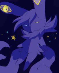  1other blue_hair closed_eyes closed_mouth furry highres hoshimiii_kg mega_meowstic mega_pokemon meowstic multiple_tails other_focus pokemon pokemon_(creature) pokemon_focus simple_background star_(symbol) tail two-tone_fur two_tails white_hair 