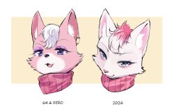  1girl animal_ears blue_eyes cat_ears cat_girl commentary_request cropped_head dual_persona eyeshadow furry furry_female highres katt_monroe makeup namagaki_yukina pink_fur star_fox star_fox_(2026) star_fox_64 turtleneck white_fur 