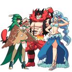  1boy 2girls animal_ears arm_up armpits bandaged_hands bandages bikini bikini_top black_hair blue_eyes blue_hair boots capelet cat_boy cat_ears cat_tail clenched_hands commentary decidueye detached_sleeves english_commentary eye_mask full_body fur_collar gen_7_pokemon green_eyes grin hand_up height_difference high_heels highres hood hood_up hooded_capelet incineroar long_hair long_sleeves looking_at_viewer mask multicolored multicolored_eyes multiple_girls muscle navel open_clothes open_vest pectorals personification pokemon pokemon_(game) pokemon_sm pose primarina red_eyes shoes short_hair skirt smile stomach stomach_tattoo swimsuit tail tattoo thigh-highs tina_fate very_long_hair vest wide_sleeves yellow_eyes 
