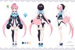  :3 absurdres animal_ears concept_art dog_ears dog_girl dog_tail fang full_body highres hood hoodie indie_virtual_youtuber leaf long_sleeves low_twintails necktie pink_hair tail twintails virtual_youtuber yuniiho yuniiho_(vtuber) 