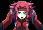  1girl artist_request blue_eyes breasts code_geass headband kallen_stadtfeld large_breasts long_hair looking_at_viewer open_mouth redhead short_hair simple_background solo source_request super_robot_wars upper_body 