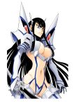  1girl absurdres black_hair blue_eyes closed_mouth demi_(pixiv22036971) frown hatching_(texture) highres holding holding_sword holding_weapon junketsu katana kill_la_kill kiryuuin_satsuki long_hair navel simple_background solo sword weapon white_background 