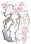  artist_name branch cherry_blossoms drachenmagier dragon fantasy flower hatching_(texture) no_humans original pink_flower simple_background tree white_background 