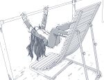  1girl chair folding_chair grey_theme horizontal_bar kashimoto_riko kenji_t1710 long_hair monochrome solo track_suit umamusume you&#039;re_doing_it_wrong 