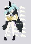  1girl absurdres bangs black_dress black_footwear blue_hair carrot_sticks closed_mouth commentary copyright_name dress food frilled_dress frills full_moon grey_background half-closed_eyes hatsune_miku highres holding holding_food invisible_chair long_sleeves loveit_(vocaloid) moon nekoma_hikaru object_hug patterned_background rabbit red_eyes shoes sidelocks sitting sleeve_cuffs socks solo twintails vocaloid white_legwear 