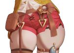  1girl atelier_(series) atelier_ryza atelier_ryza_2 belt brown_belt close-up leather_belt pokinha pouch red_shorts reisalin_stout shirt short_shorts shorts skindentation solo thick_thighs thighs vest vial white_shirt yellow_vest 