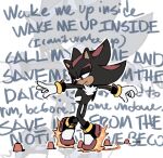  1boy :| animal_ears animal_nose closed_mouth dancing english_text evan_stanley evanescence figure_skating gloves highlights highres jewelry lyrics meme multicolored_hair red_eyes ring shadow_the_hedgehog shoes sonic_the_hedgehog tail wake_me_up_inside_(meme) white_gloves yellow_bracelet 