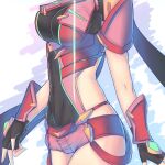  1girl breasts cat_with_a_brush close-up covered_navel fingerless_gloves gloves hip_focus jewelry large_breasts midriff navel out_of_frame pyra_(xenoblade) short_shorts shorts skindentation stomach stomach_day xenoblade_chronicles_(series) xenoblade_chronicles_2 