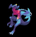  black_background claws commentary creature english_commentary full_body garchomp gen_4_pokemon highres no_humans pokemon pokemon_(creature) salanchu sharp_teeth signature simple_background solo teeth 