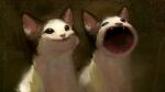  animal animal_focus black_eyes blurry blurry_background cat fangs highres meme no_humans open_mouth original pop_cat_(meme) renaissance rythayze whiskers white_cat white_fur 
