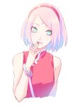 1girl boruto:_naruto_next_generations green_eyes haruno_sakura highres naruto_(series) pink_hair short_hair solo white_background 
