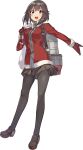  1girl black_hair boots christmas full_body fur_trim gloves grey_eyes hayasui_(kantai_collection) kantai_collection konishi_(koconatu) official_art pantyhose pleated_skirt sack santa_boots santa_costume santa_gloves short_hair skirt transparent_background 