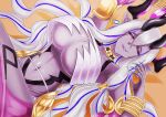 1girl absurdres black_sclera bracelet breasts colored_skin fate/grand_order fate_(series) fingernails highres horns ibuki_douji_(fate) jewelry large_breasts navel purple_skin red_eyes sharp_fingernails solo tokustarch white_eyelashes white_hair
