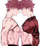  2boys bananachoco emiya_shirou eye_contact face-to-face fate/grand_order fate/stay_night fate_(series) from_side igote limited/zero_over looking_at_another male_focus multiple_boys muscle profile redhead scar sengo_muramasa_(fate) short_hair smile upper_body yellow_eyes 