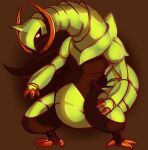 brown_background claws commentary_request creature dusclord005 french_commentary full_body gen_5_pokemon haxorus no_humans pokemon pokemon_(creature) simple_background solo standing yellow_eyes 