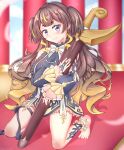  absurdres anya_melfissa barefoot brown_hair highres holding holding_weapon hololive hololive_indonesia thighs weapon 