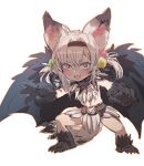  1girl :3 :d animal_ear_fluff belt blush bow_(bhp) claws copyright_request fang fewer_digits legs_apart looking_at_viewer monster_girl open_mouth pelvic_curtain red_eyes simple_background smile solo standing tail twintails v-shaped_eyebrows white_background wings 