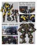  3boys arm_cannon beast_wars character_name cheetor ground_vehicle hands_on_hips maximal mecha moped motor_vehicle motorcycle multiple_boys no_humans photo_(medium) rattrap redesign reference_photo_inset rhinox standing theamazingspino transformers v-fin weapon yellow_eyes 