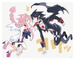  1boy 1girl black_hair blue_eyes braid cape disgaea gloves hair_tubes issa_(sorako45) long_hair makai_senki_disgaea_4 pink_hair pointy_ears red_eyes sidelocks valvatorez_(disgaea) vulcanus_(disgaea_4) wings 