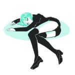  1other ambiguous_gender androgynous ashleyloob black_footwear black_legwear crystal_hair gem_uniform_(houseki_no_kuni) high_heels houseki_no_kuni long_sleeves lying on_side phosphophyllite shiny shiny_hair socks 