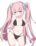  absurdres angelic_buster bikini black_bikini blue_eyes blush breasts highres horns large_breasts maplestory osk50217 pink_hair simple_background swimsuit two_side_up 