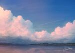  alu.m_(alpcmas) clouds condensation_trail cumulonimbus_cloud hill horizon no_humans ocean original outdoors scenery signature sky sunset water 