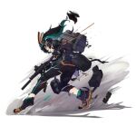  1girl bangs black_gloves black_hair boots brown_footwear damaged famae_saf from_side full_body girls_frontline gloves green_hair green_legwear gun hair_between_eyes headgear headphones holding holding_gun holding_weapon knee_pads long_hair long_sleeves multicolored_hair official_alternate_costume official_art open_mouth ranyu saf_(girls_frontline) scope shoelaces socks solo standing streaked_hair submachine_gun suppressor torn_clothes torn_sleeves transparent_background twintails weapon yellow_eyes 