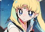  1girl bishoujo_senshi_sailor_moon blonde_hair blue_eyes blue_sailor_collar bright_pupils choker circlet commentary derivative_work english_commentary heart heart_choker kuroi_moyamoya long_hair parted_lips red_choker sailor_collar sailor_moon sailor_moon_redraw_challenge school_uniform screencap_redraw serafuku shirt short_sleeves solo tsukino_usagi twintails white_pupils white_shirt 