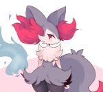 1girl :&lt; alternate_color animal_ear_fluff animal_ears blue_fire blush braixen chromatic_aberration clarevoir closed_mouth commentary commission cowboy_shot english_commentary fire fox_ears fox_girl fox_tail furry gen_6_pokemon highres jpeg_artifacts looking_at_viewer pokemon pokemon_(creature) red_eyes shiny_pokemon simple_background solo standing tail thick_thighs thighs two-tone_background white_background wide_hips 