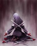  1girl ass back black_keys facing_away fate/stay_night fate_(series) genderswap genderswap_(mtf) habit holding holding_sword holding_weapon j_(onjj) kotomine_kirei nun on_ground seiza shoes sitting solo sword weapon 