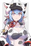 1girl animal_ears botamochi_(exwelder) breasts cow_ears cow_girl cow_hat cow_horns draph granblue_fantasy horns large_breasts light_blue_hair long_hair shatola_(granblue_fantasy) solo very_long_hair 