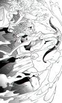  2boys ahoge apollo_(fate) bike_shorts bow_(weapon) bracelet braid clenched_teeth drawing_bow fate/grand_order fate_(series) greyscale highres jewelry laurel_crown long_hair male_focus monochrome multiple_boys older paris_(fate/grand_order) parted_lips teeth toga wavy_hair weapon yagiuma_(tsurupica) 