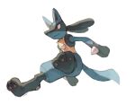  bishamon_(usagi_ba) closed_mouth commentary_request full_body gen_4_pokemon highres lucario paws pokemon pokemon_(creature) red_eyes signature simple_background solo spikes toes white_background yellow_fur 