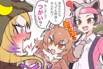  3girls ? african_rock_python_(kemono_friends) ahoge animal_ears bangs bear_ears bear_girl black_hair blonde_hair blush breast_pocket brown_hair coat collared_shirt constricted_pupils dated drawstring empty_eyes extra_ears eyebrows_visible_through_hair ezo_brown_bear_(kemono_friends) fang forked_tongue fur_collar grey_hair hair_between_eyes headband height_difference hood hood_up japanese_wolf_(kemono_friends) kemono_friends kitsunetsuki_itsuki leaning_to_the_side long_hair looking_at_another motion_lines multicolored_hair multiple_girls necktie nose_blush open_mouth orange_eyes over_shoulder pocket purple_hair shirt signature slit_pupils smile surprised tongue tongue_out translation_request twintails two-tone_hair upper_body v-shaped_eyebrows violet_eyes wing_collar wolf_ears wolf_girl 