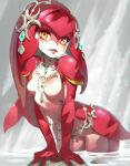  breasts clip_studio_paint_(medium) colored_skin fins fish_girl gills highres lips mipha monster_girl multicolored multicolored_skin red_skin small_breasts the_legend_of_zelda the_legend_of_zelda:_breath_of_the_wild xavier_houssin 