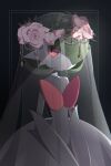  alu_drp beads closed_mouth commentary_request expressionless flower gardevoir gen_3_pokemon highres looking_at_viewer mega_gardevoir mega_pokemon pink_eyes pink_flower pokemon pokemon_(creature) solo veil 
