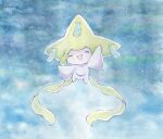  arm_up closed_eyes commentary_request denmofumofu full_body gen_3_pokemon highres jirachi mythical_pokemon no_humans open_mouth pokemon pokemon_(creature) smile solo |d 