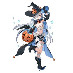  1girl :q armpit_peek bandage_over_one_eye basket bat belt black_footwear black_gloves black_headwear black_sleeves boots breasts budget_sarashi cape closed_mouth detached_sleeves floating_hair full_body girls_frontline gloves gun haijin hair_over_one_eye halloween hand_on_headwear handgun hat high_heel_boots high_heels holding holding_gun holding_weapon leg_up long_hair long_sleeves looking_at_viewer medium_breasts navel official_art pistol pumpkin red_eyes sarashi silver_hair skindentation smile solo stomach tokarev_(girls_frontline) tokarev_tt-33 tongue tongue_out transparent_background trigger_discipline very_long_hair waist_cape weapon wide_sleeves witch_hat 