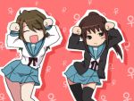 genderswap koizumi_itsuki koizumi_itsuki_(female) kyonko school_uniform serafuku suzumiya_haruhi_no_yuuutsu thighhighs 