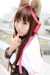  animal_ears asian chihaya cosplay dog_ears hair_ribbons photo school_uniform tagme_character tagme_series 