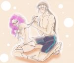  blush code_geass cornelia_li_britannia covering gilbert_guilford purple_eyes purple_hair swimsuit undressing violet_eyes 