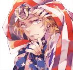  1boy american_flag beanie blonde_hair blue_eyes hat horseshoe jaguchi_(bbbing) johnny_joestar jojo_no_kimyou_na_bouken solo steel_ball_run 