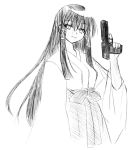  handgun harmonia japanese_clothes mahou_sensei_negima mahou_sensei_negima! miko monochrome pistol sketch tatsumiya_mana weapon 