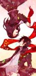  1boy 1girl black_hair closed_eyes hair_ornament hairclip hari_(tottchiya) kagerou_project kisaragi_shintarou long_hair scarf school_uniform short_hair smile tateyama_ayano upside-down 