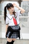   cosplay photo plaid pleated_skirt school_uniform sweater tagme_character tagme_series thigh-highs necktie tsukimiya_usagi twintails  